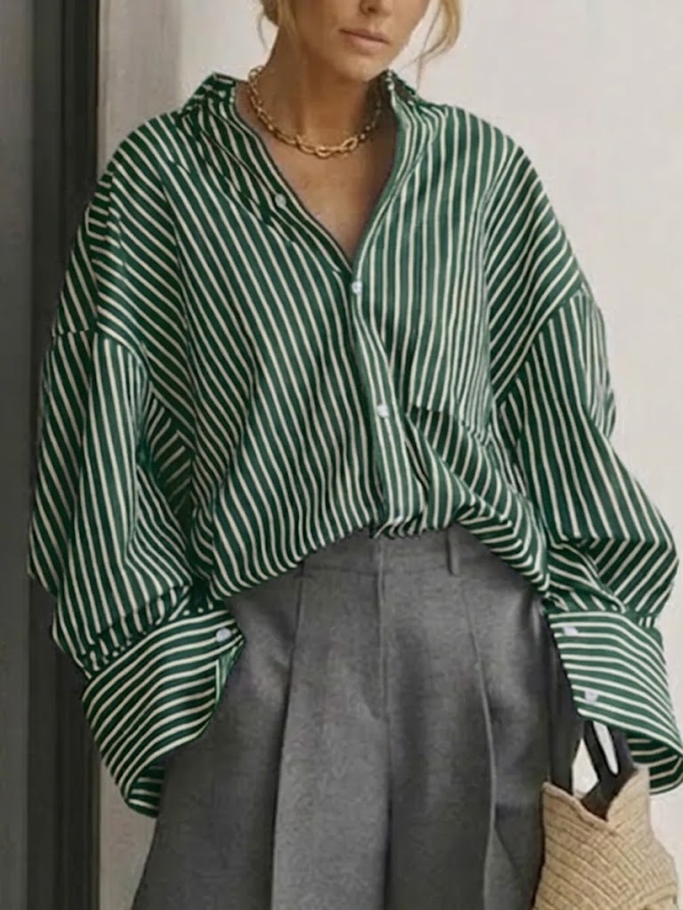 Women's Casual Design Oversized Striped Shirt