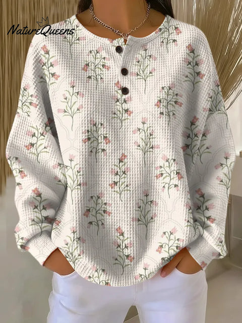 Women's Art Fresh Flowers Print Casual Cotton Shirt
