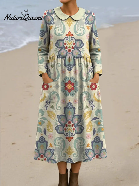 Women's Floral Art Print Casual Cotton Dress