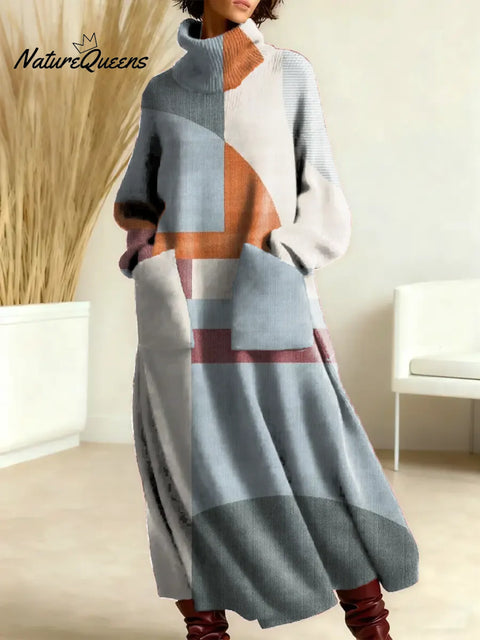 Women's Geometry Pattern Art Print Casual Cotton Knitted Dress