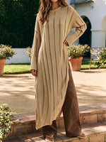 Sheer Stripes, A High Side Slit, And A Billowing Silhouette Maxi Sweater Dress