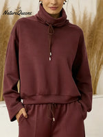 Women's Solid Color High-neck Drawstring Long-sleeve Casual Loose-fitting Sweatshirt