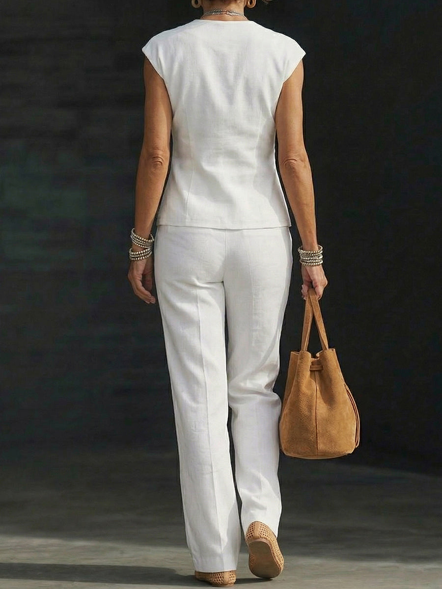 Women's V-neck Short-sleeve Top And Pants