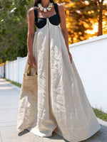 Women's Color-block Design Cotton Linen Maxi Dress