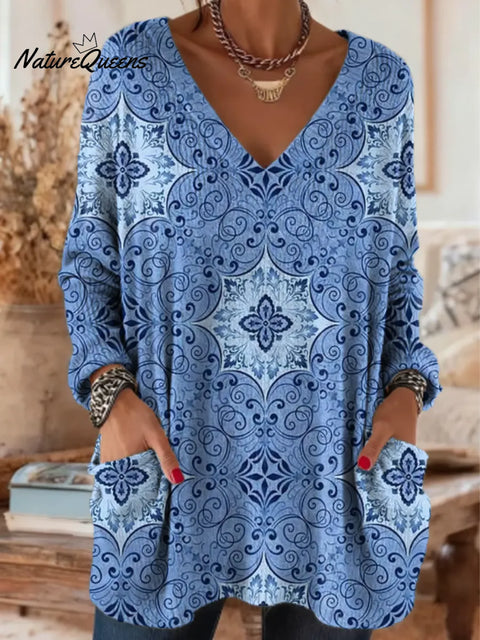 Women's Floral Pattern Art Print Casual Cotton Knitted Sweater