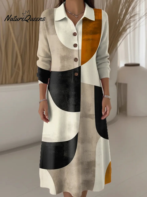 Women's Geometric Pattern Art Print Casual Knitted Dress