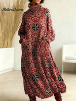 Women's Vintage Symmetrical Flowers Pattern Art Print Casual Cotton Knitted Dress