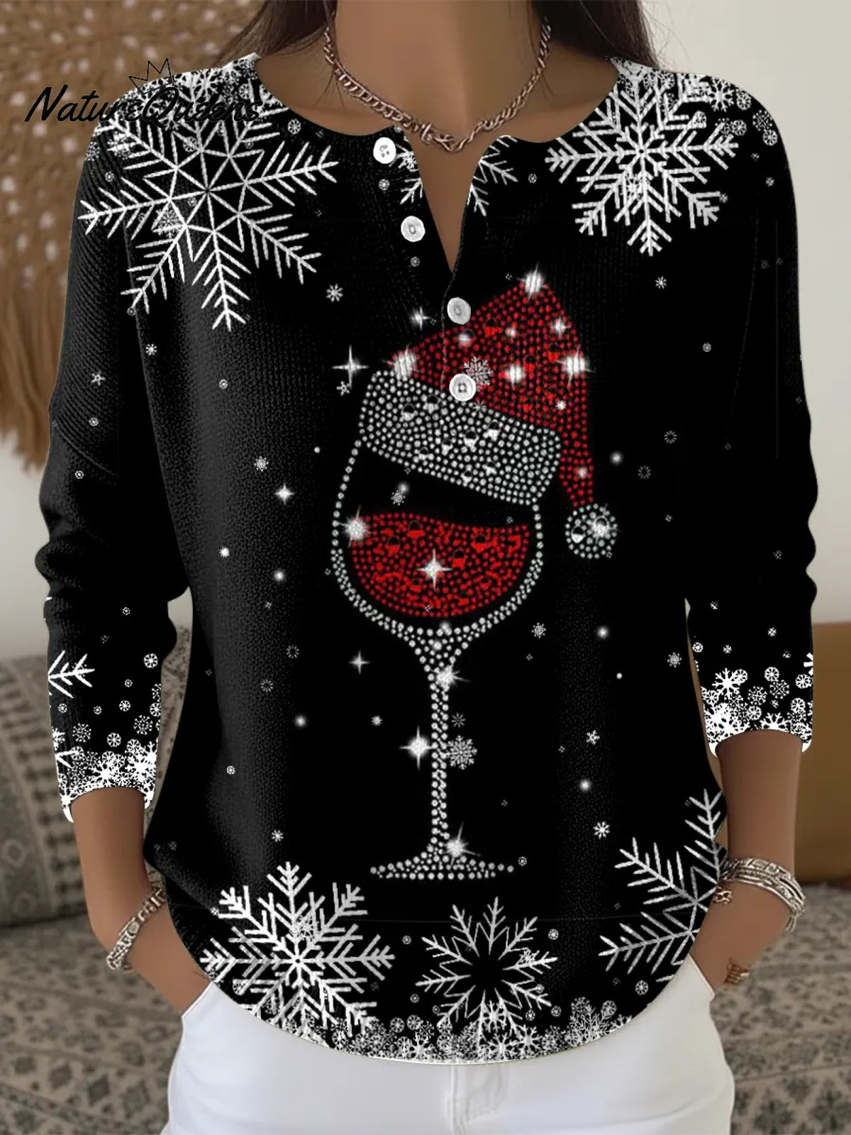 Women's Christmas Red Wine Casual Printed Sweater