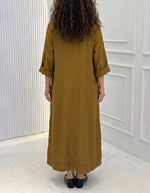Women's V-Neck Short-Sleeve Linen-Blend Loose Maxi Dress