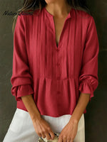 Women's Solid Color Cotton And Linen Pleated Top