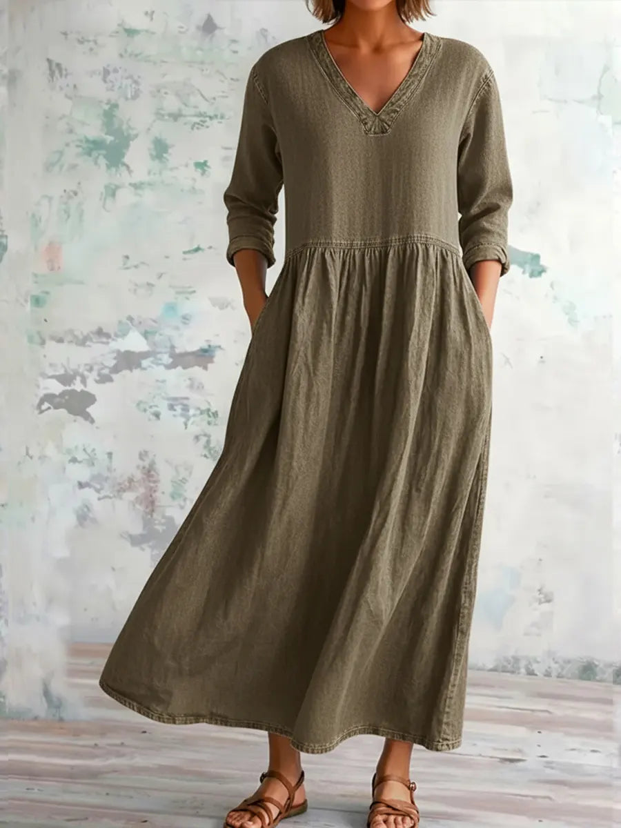 Women's Casual V-neck Denim Cotton Dress