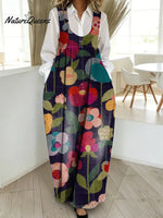 Women's Vintage Flower Pattern Art Print Casual Cotton Denim Dress