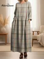 Women's Retro Stripes Art Print Pocket Cotton Dress