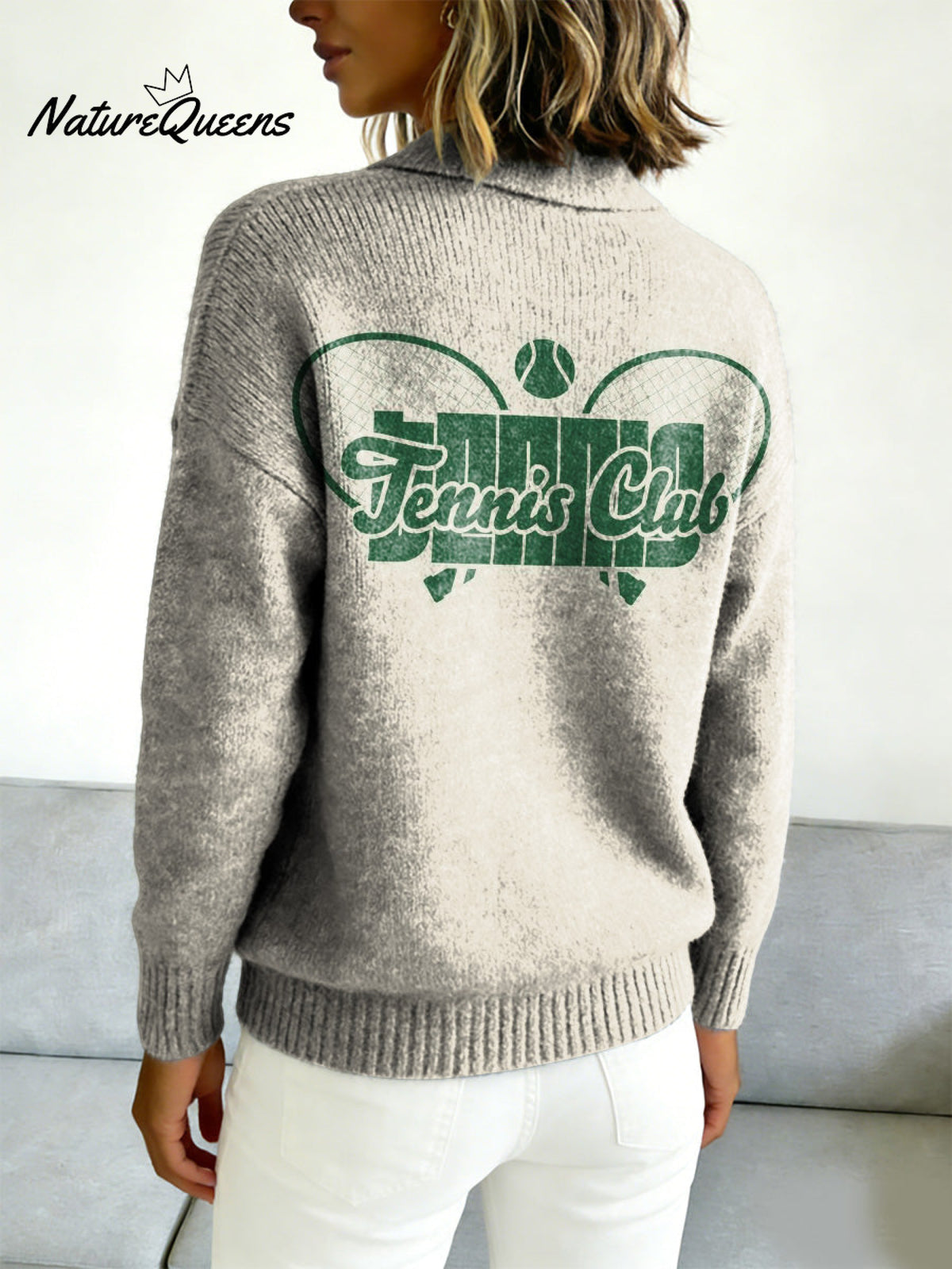 Tennis Club Decorative Patterns Casual Shirt Collar Long Sleeve Sweater