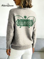 Tennis Club Decorative Patterns Casual Shirt Collar Long Sleeve Sweater