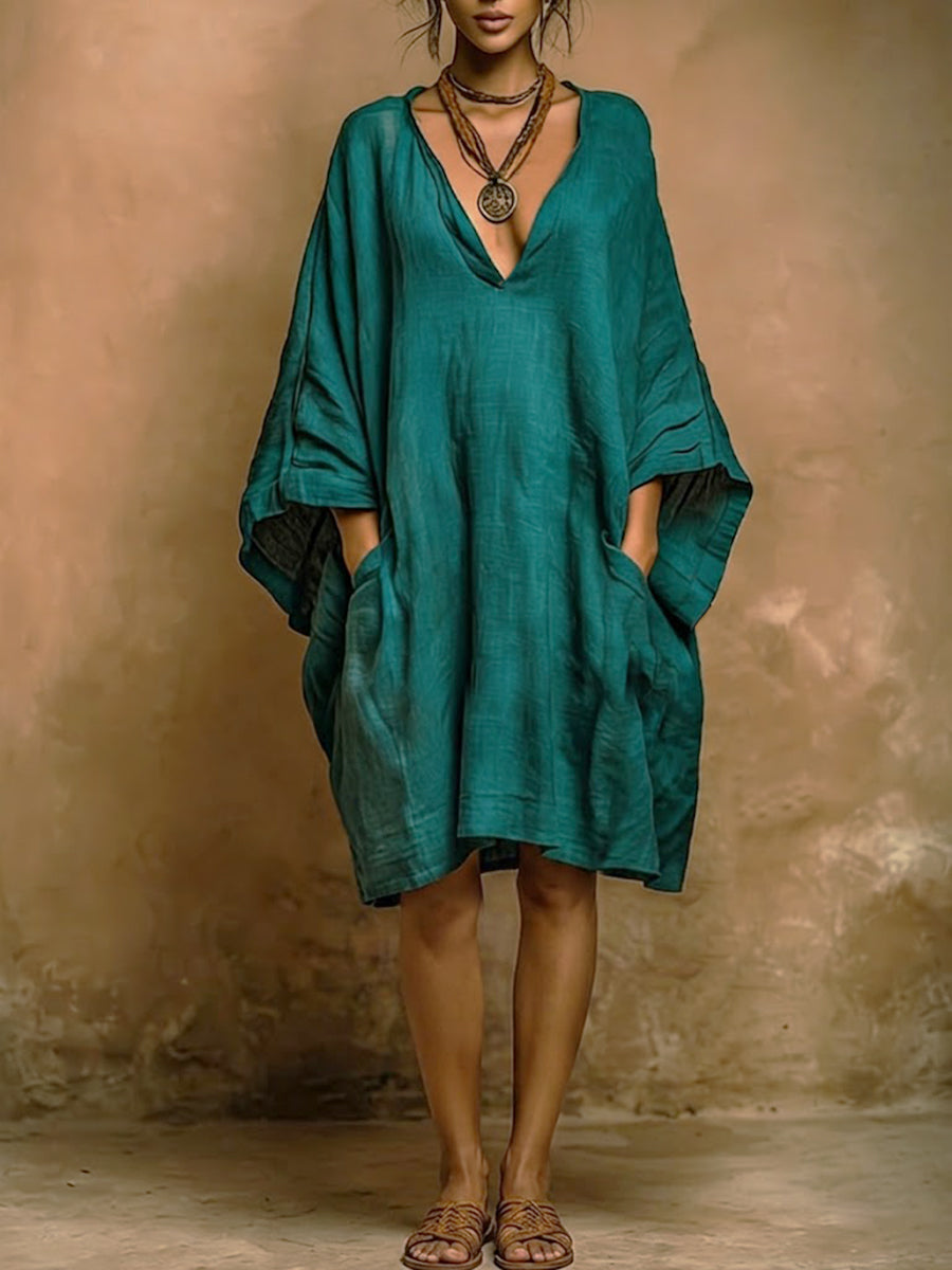 Loose Fit Casual Linen And Cotton Dress | Nature Queens