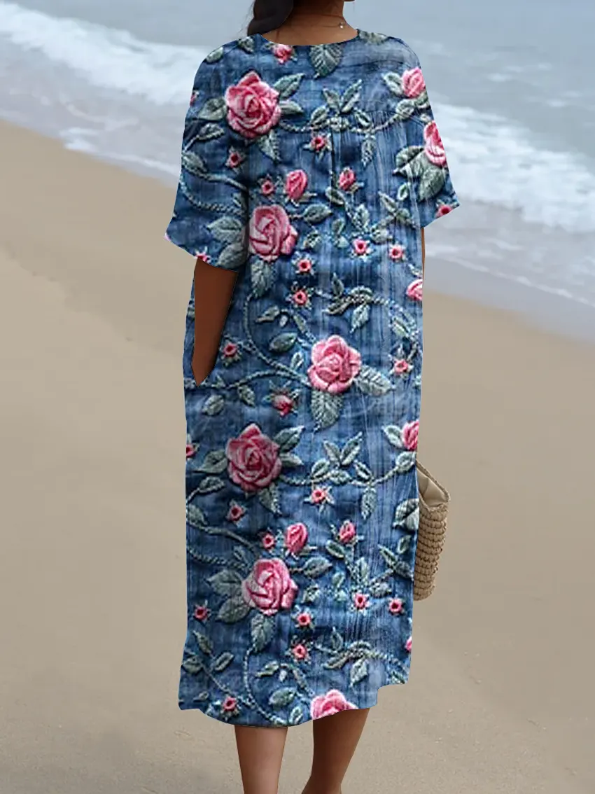 Women's Floral Pattern Art Print Casual Cotton Dress