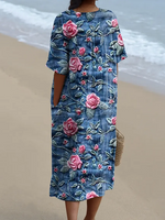 Women's Floral Pattern Art Print Casual Cotton Dress