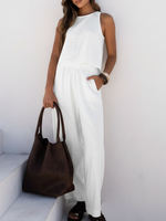 Casual Cozy Back Button Design Linen And Cotton Two-piece Set