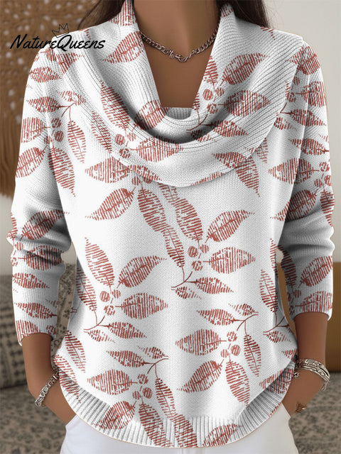 Painting Art Plant Leaf Decoration Pattern Women's Casual Swing Collar Long Sleeve Sweater