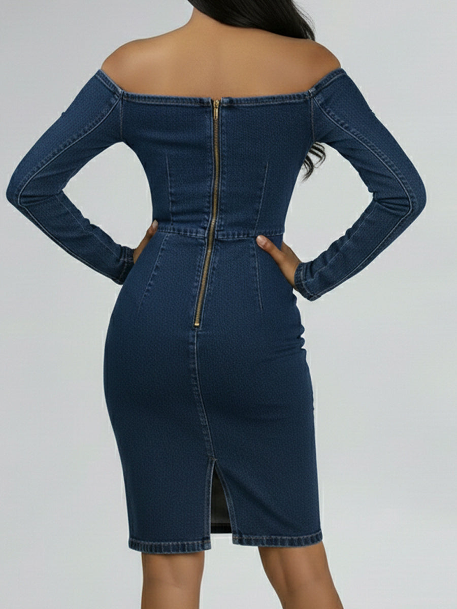 Casual Off-the-shoulder Denim Dress