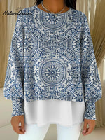 Women's Vintage Pattern Art Print Casual Knitted Sweater