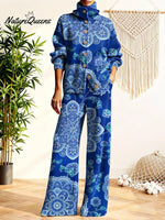 Women's Floral Pattern Art Print Casual Cotton Knitted Suits