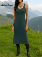 Women's Solid Color Turtleneck Knit Top and Vest Strap Knit Dress Set