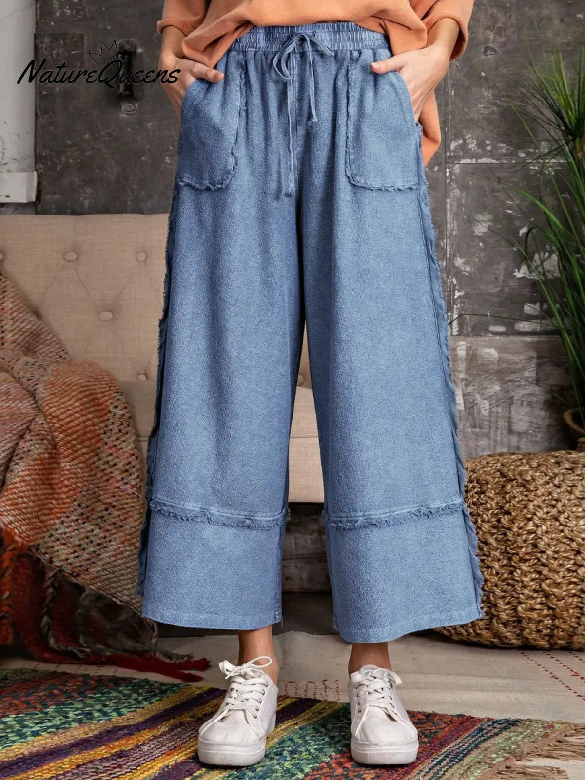 Women's Solid Color Elastic Waist Casual Loose Wide-leg Pants