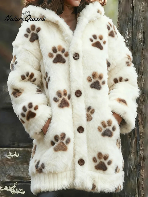 Women's Funny Paw Pattern Art Print Casual Fleece Coat