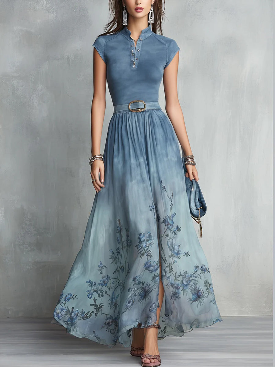 Stylish Ombré Floral Print Dress