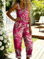 Women's Flowers Casual Denim Jumpsuit With Adjustable Buckle