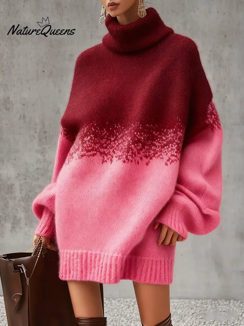 Women's Gradient High-Neck Loose Long Sweater
