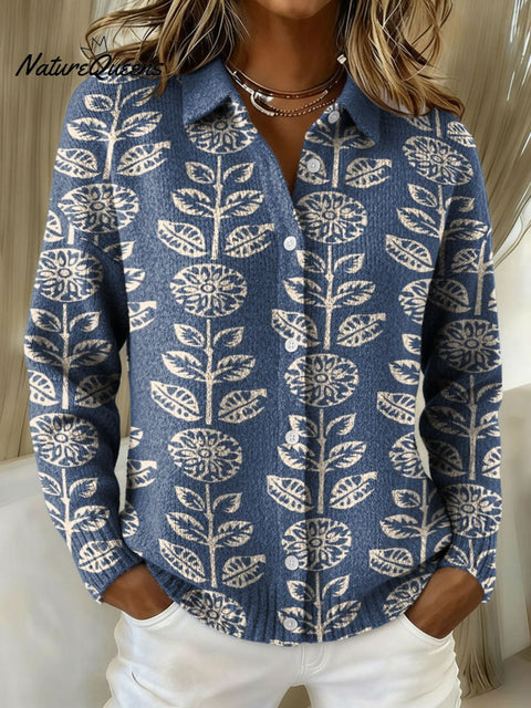 Elegant flowers decorative pattern Women's Casual Shirt Collar Sweater
