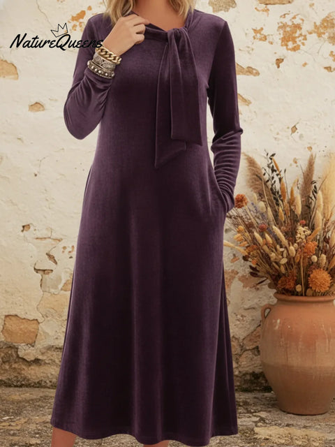 Elegant Ribbon-tied Velvet Midi Dress