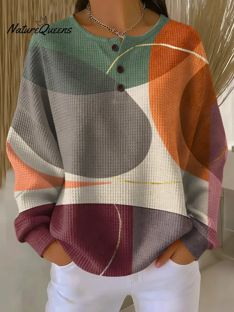 Women's Geometric Pattern Art Print Casual Waffle Sweatshirt