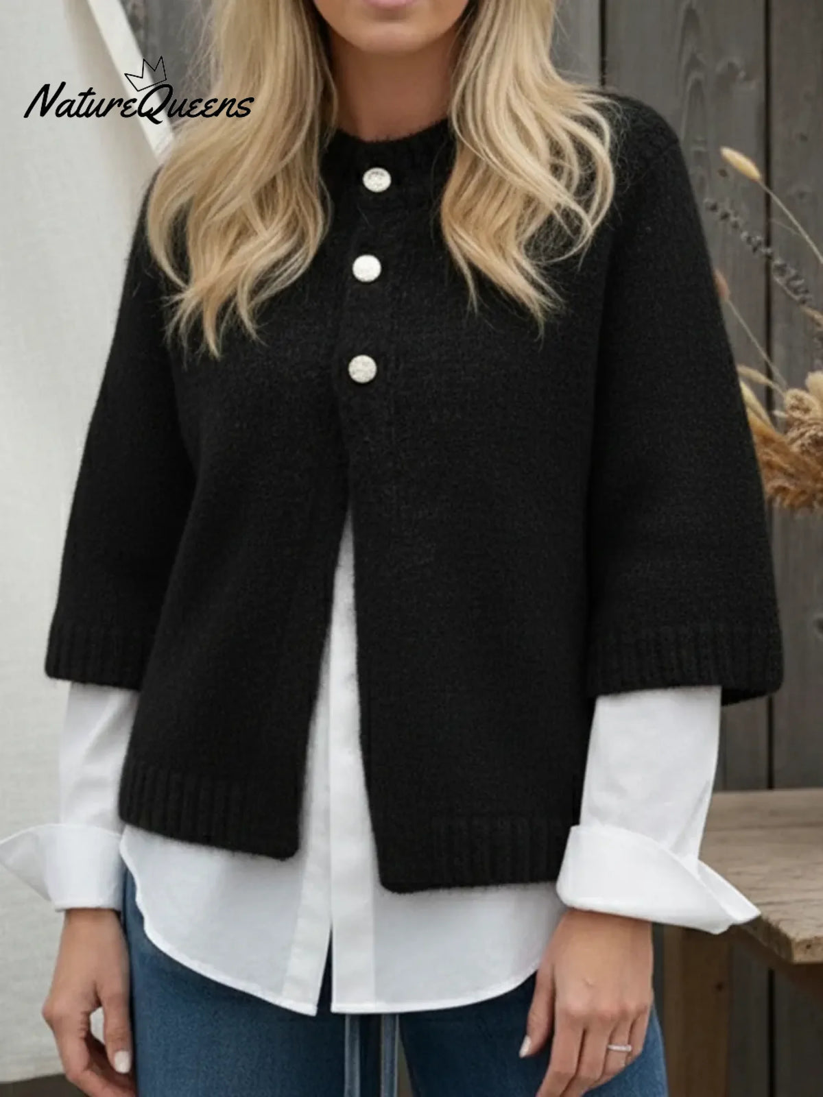 Cozy Casual Three-quarter Sleeve Button-down Cardigan Sweater