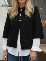 Cozy Casual Three-quarter Sleeve Button-down Cardigan Sweater