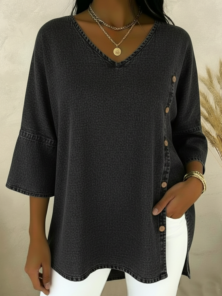 Casual Button-up Loose Denim Top