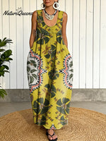 Women's Vintage Flower Pattern Art Print Casual Cotton Denim Dress