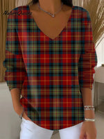 Women's Vintage PlaidArt Print Casual Pullover Sweater