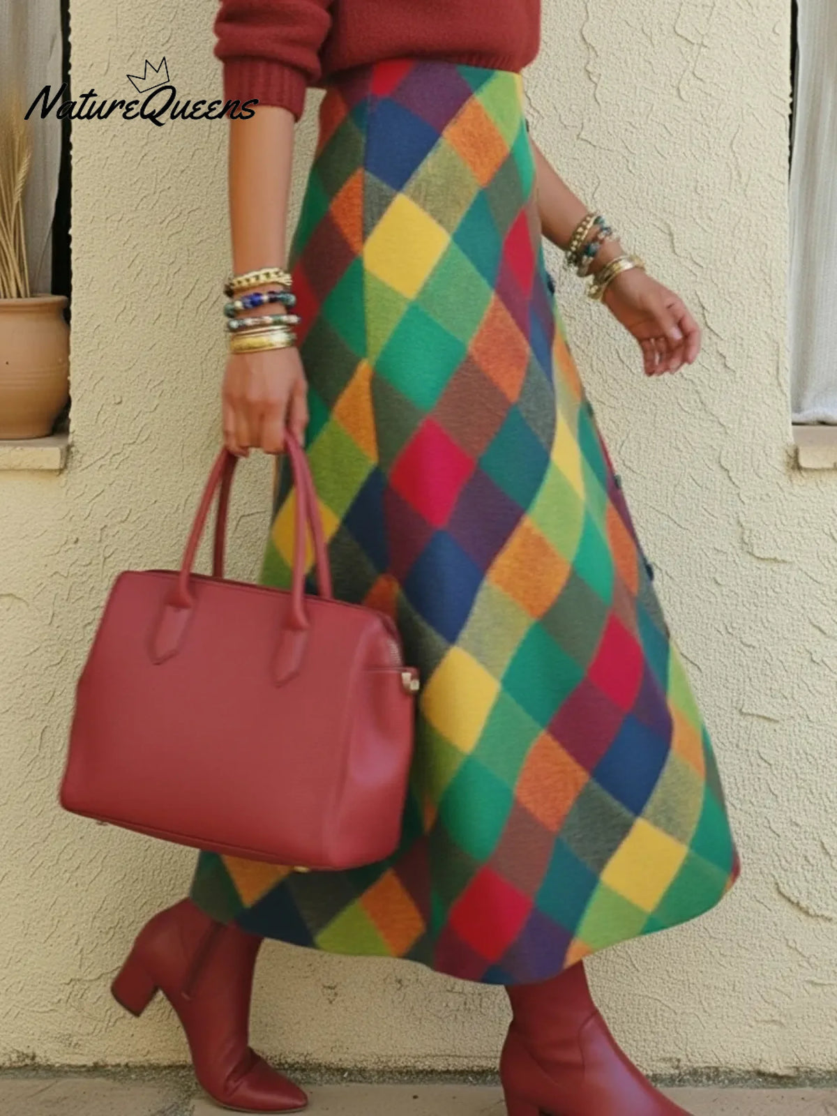 Colorful Palette Print Woolen Button-up Skirt