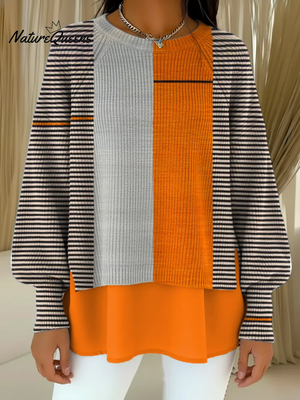 Women's VintageGeometricArt Print Casual Knitted Sweater