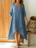 Casual V-neck Irregular Hem Denim Cotton Dress