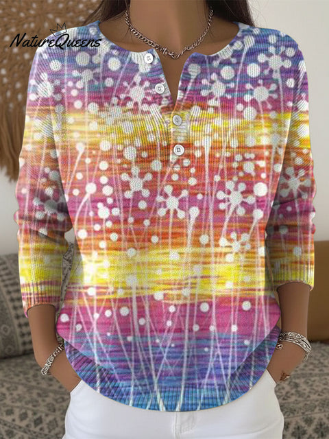 Women's Multicolor Flowers Pattern Art Print Buttoned Cardigan Sweater