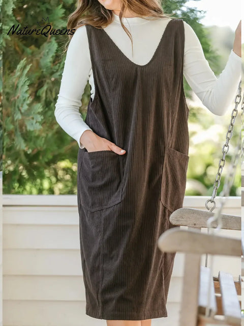 Women's Comfortable Corduroy Cotton Vest Dress