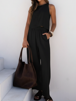 Casual Cozy Back Button Design Linen And Cotton Two-piece Set