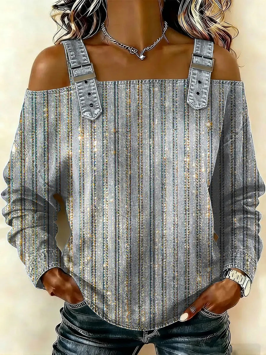 Women‘s Abstract Pattern Art Print Casual Cotton Denim Shirt