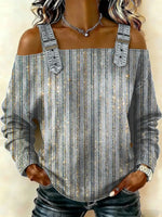 Women‘s Abstract Pattern Art Print Casual Cotton Denim Shirt