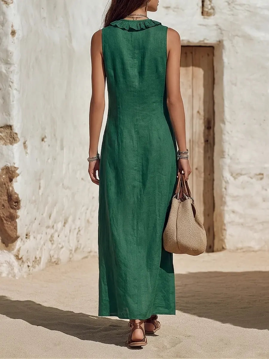 Women's Vacation Style Cotton And Linen Sleeveless Dress